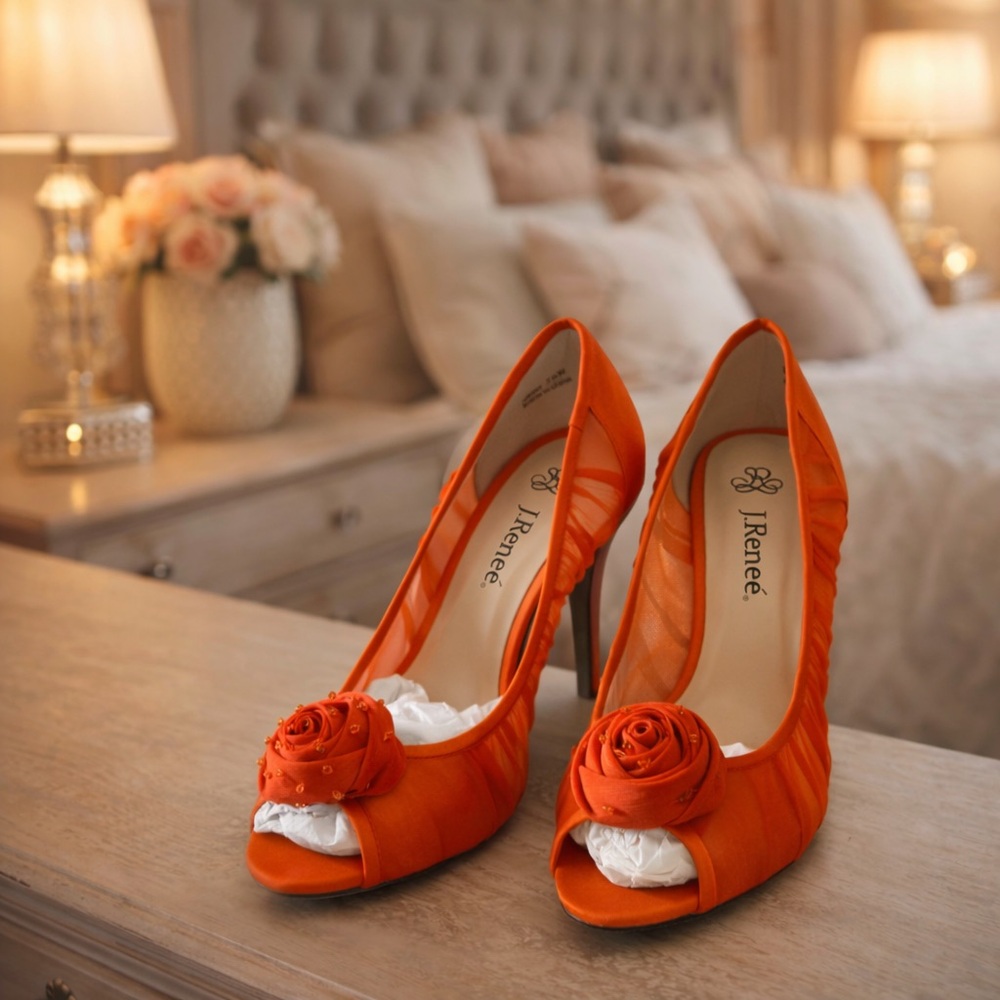 J.Renee Vibrant Orange Floral Peep-Toe Pumps